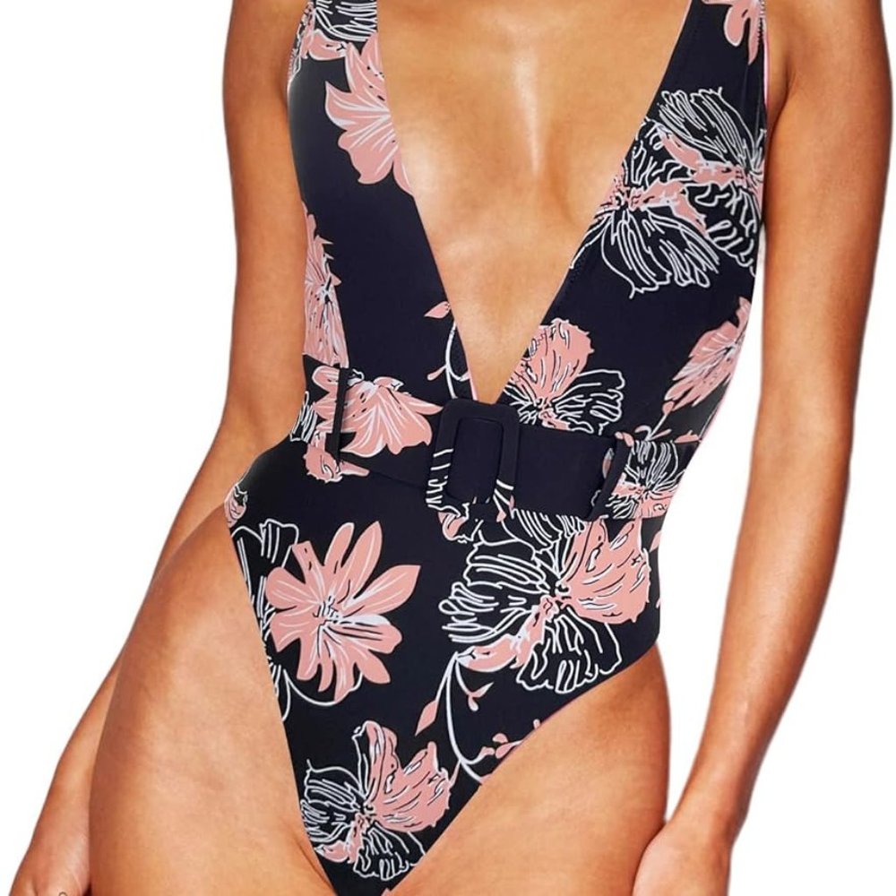 Flower Lava swimsuit with belt